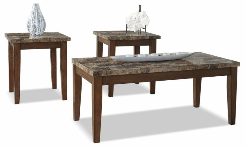 Theo 3-Piece Coffee And Two End Tables Package – Warm Brown Coffee Tables