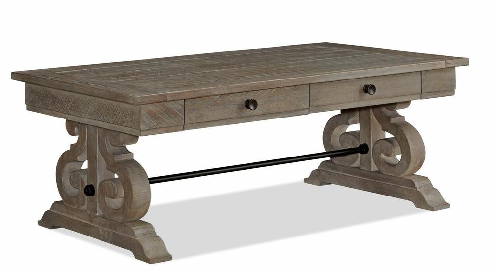 Tinley Park 50″ Traditional Coffee Table With Storage And Shelf – Grey-Brown Pine With Scroll Design Base Coffee Tables