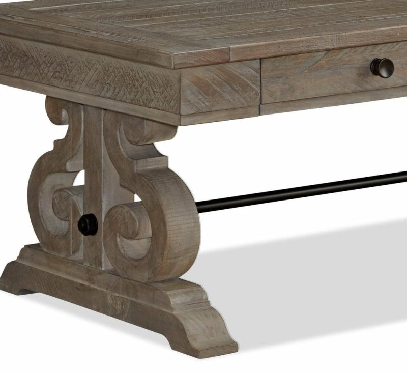 Tinley Park 50″ Traditional Coffee Table With Storage And Shelf – Grey-Brown Pine With Scroll Design Base Coffee Tables