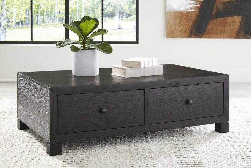 Tosca 54.88″ Modern Coffee Table With Storage – Black Finish Wood Coffee Tables