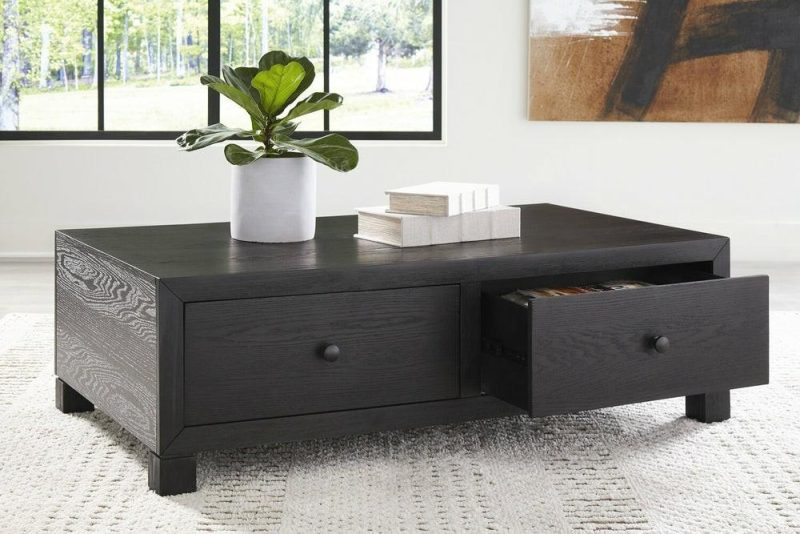 Tosca 54.88″ Modern Coffee Table With Storage – Black Finish Wood Coffee Tables