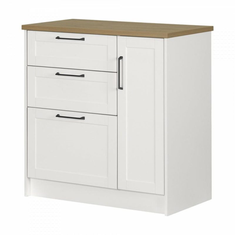 Toscano 3-Drawer Kitchen Island With Door – White & Maple Nutmeg Buffets, Servers And Cabinets