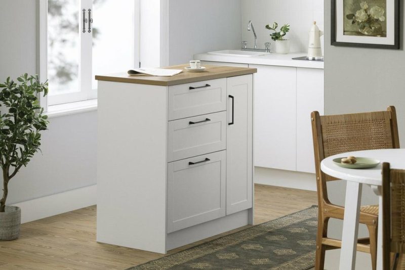 Toscano 3-Drawer Kitchen Island With Door – White & Maple Nutmeg Buffets, Servers And Cabinets