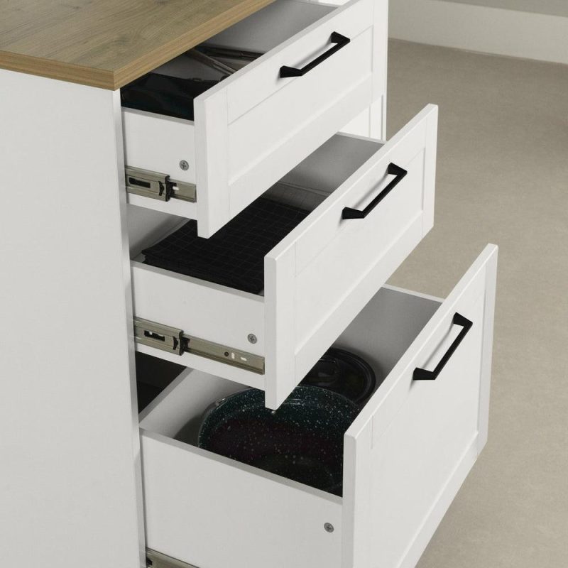 Toscano 3-Drawer Kitchen Island With Door – White & Maple Nutmeg Buffets, Servers And Cabinets