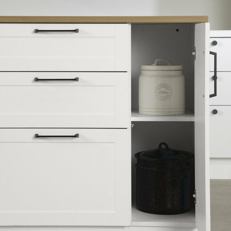 Toscano 3-Drawer Kitchen Island With Door – White & Maple Nutmeg Buffets, Servers And Cabinets