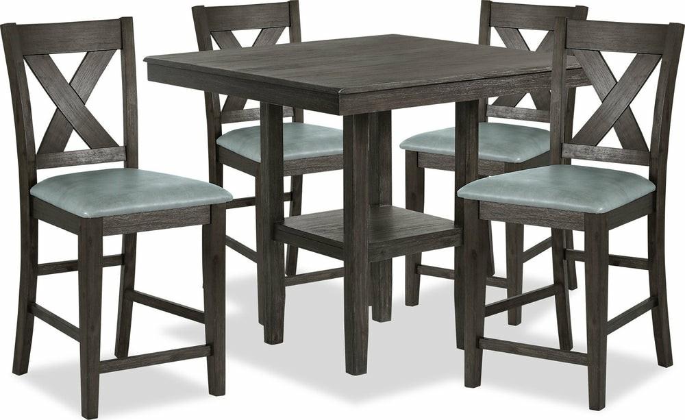 Tribeca 5Pc Counter-Height Set With Table & 4 Chairs, Pedestal Base, 40″W Square – Grey/Brown Dining Room