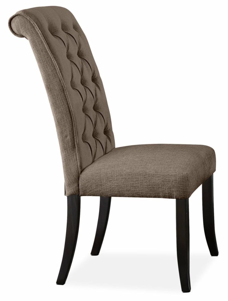 Tripton Dining Chair With Linen-Look Fabric, Button Tufted – Brown Accent Chairs