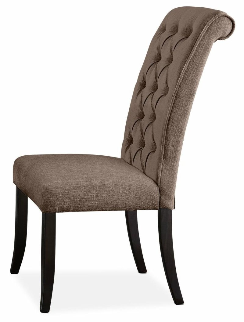 Tripton Dining Chair With Linen-Look Fabric, Button Tufted – Brown Accent Chairs