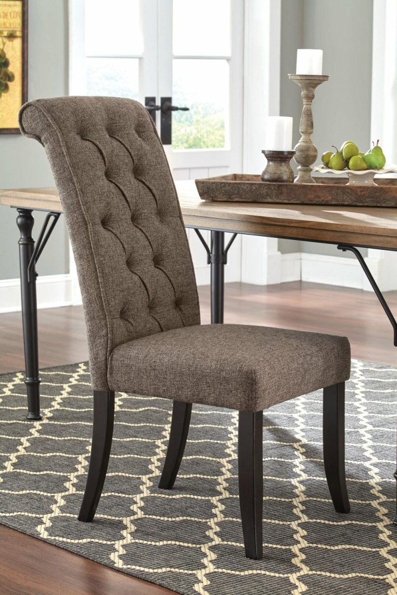 Tripton Dining Chair With Linen-Look Fabric, Button Tufted – Brown Accent Chairs