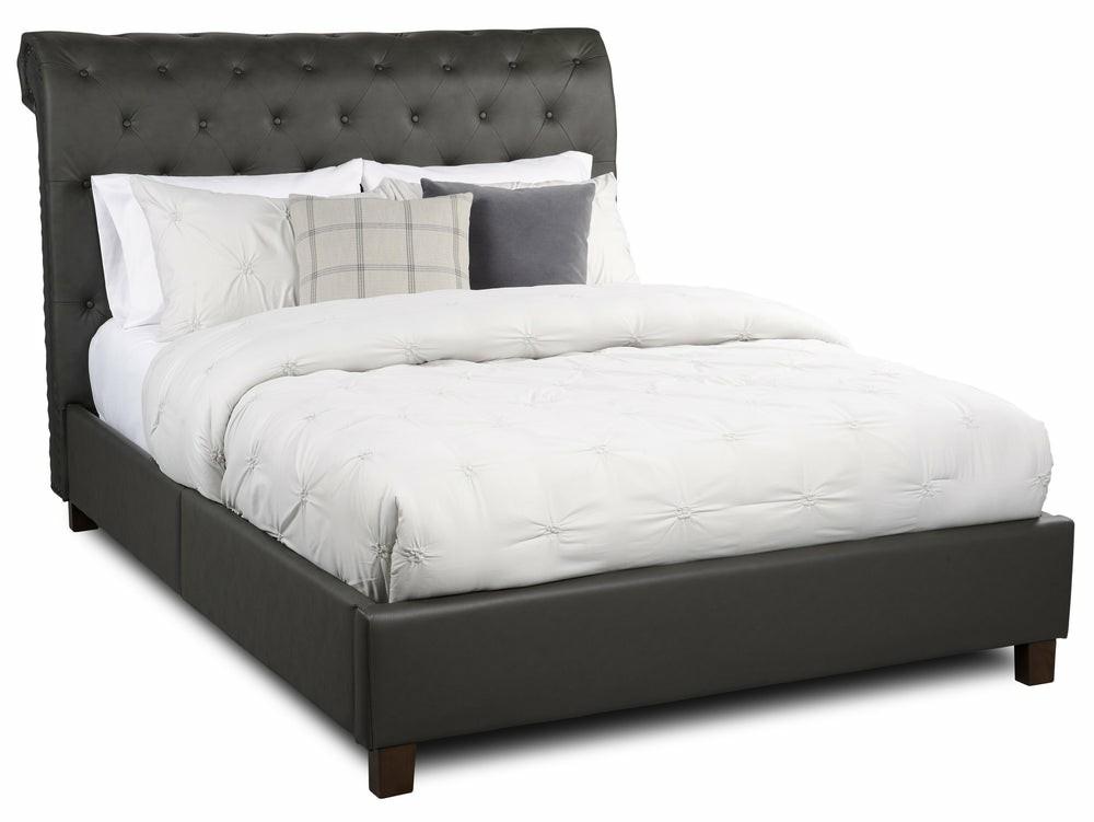 Tulsa Upholstered Platform Bed In Grey Vegan-Leather Fabric, Button Tufted – Queen Size Bedroom