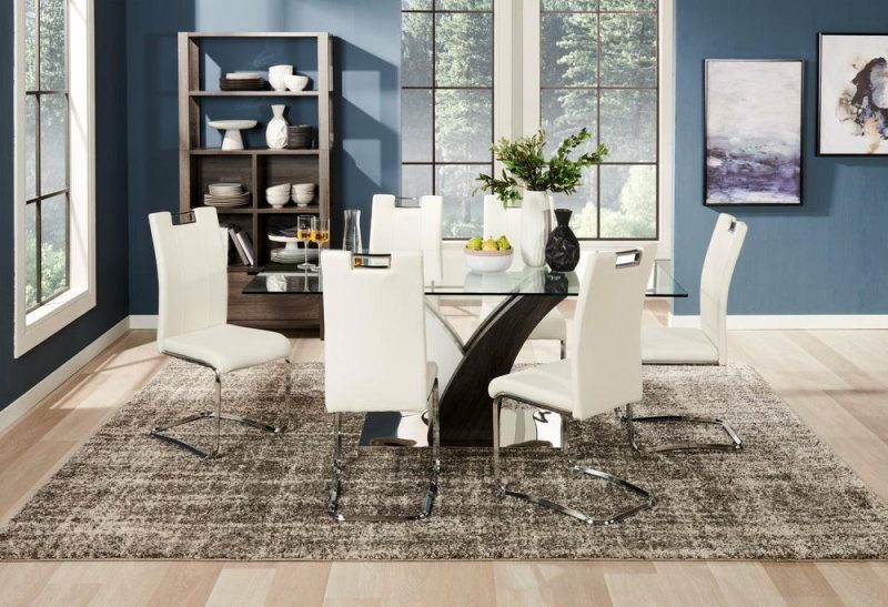 Tuxedo Dining Chair With Vegan-Leather Fabric, Metal – White Dining Chairs