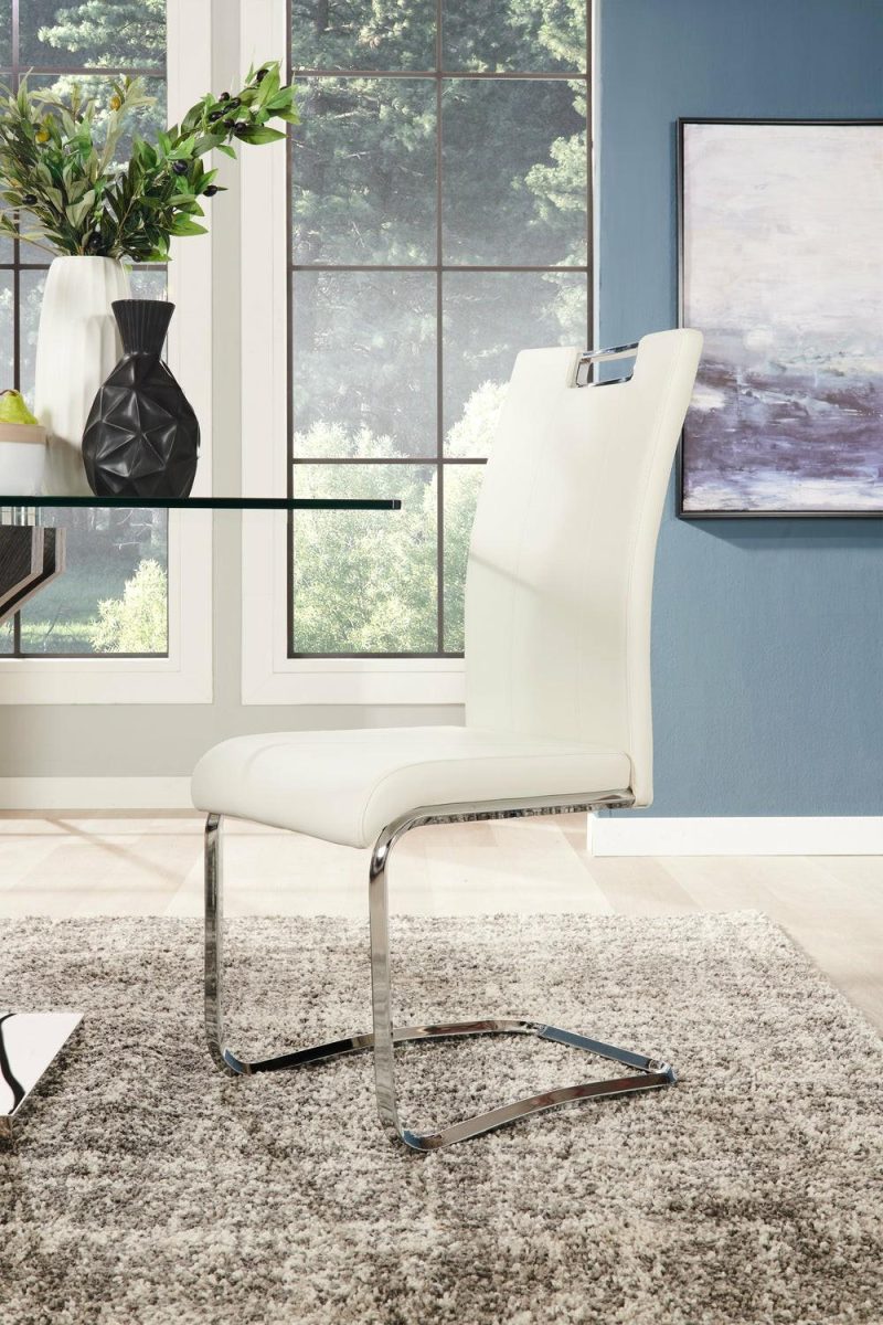 Tuxedo Dining Chair With Vegan-Leather Fabric, Metal – White Dining Chairs