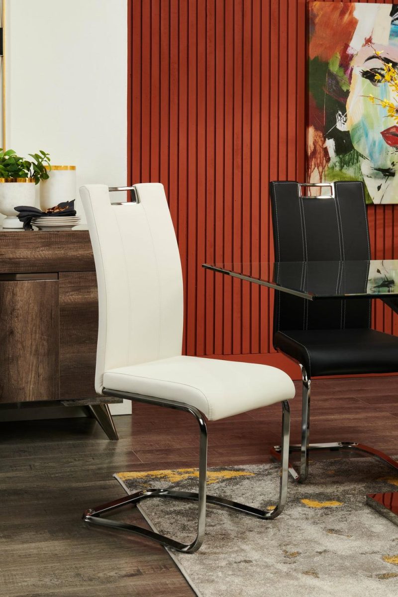 Tuxedo Dining Chair With Vegan-Leather Fabric, Metal – White Dining Chairs