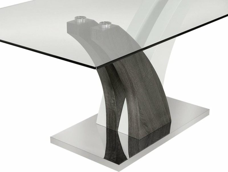 Tuxedo Dining Table With Glass Top, Pedestal Base, 72″W – Grey & White Dining Room