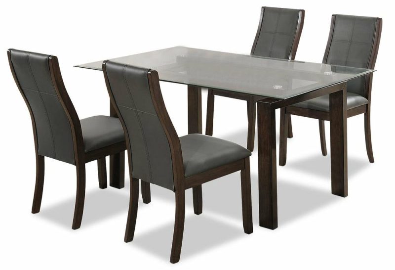 Tyler 5Pc Dining Set With Table & 4 Chairs, Glass Top, Wood, 64″W – Grey Dining Room