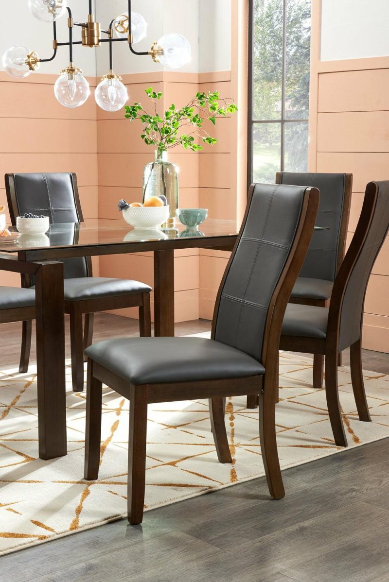 Tyler 5Pc Dining Set With Table & 4 Chairs, Glass Top, Wood, 64″W – Grey Dining Room