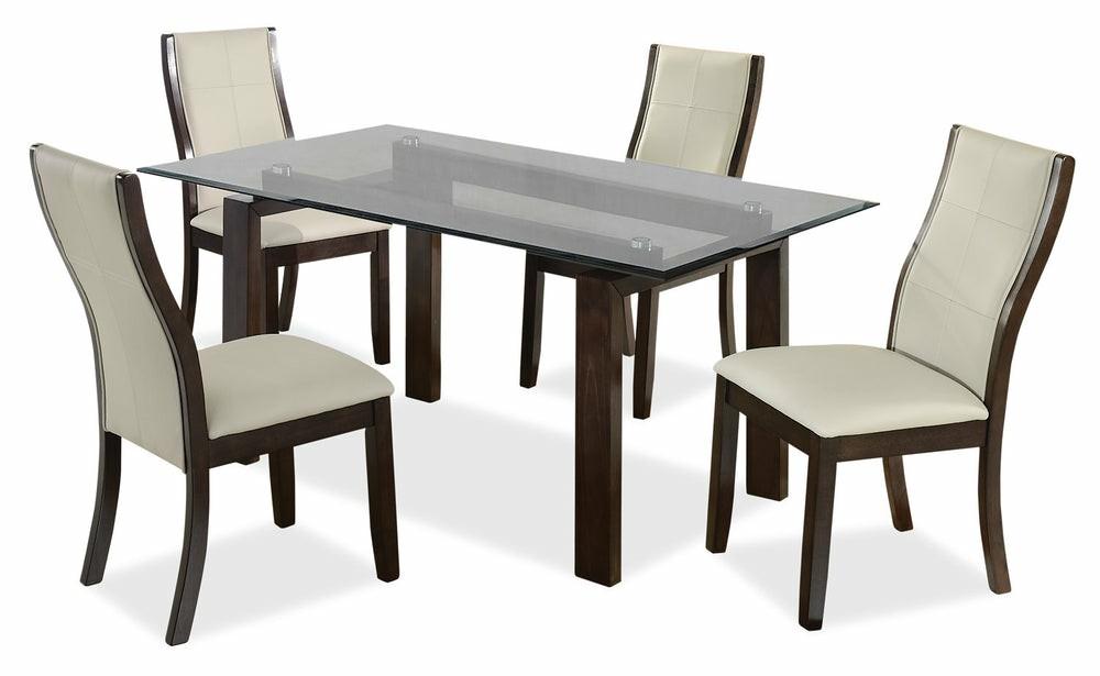 Tyler 5Pc Dining Set With Table & 4 Chairs, Glass Top, Wood, 64″W – Taupe Dining Room