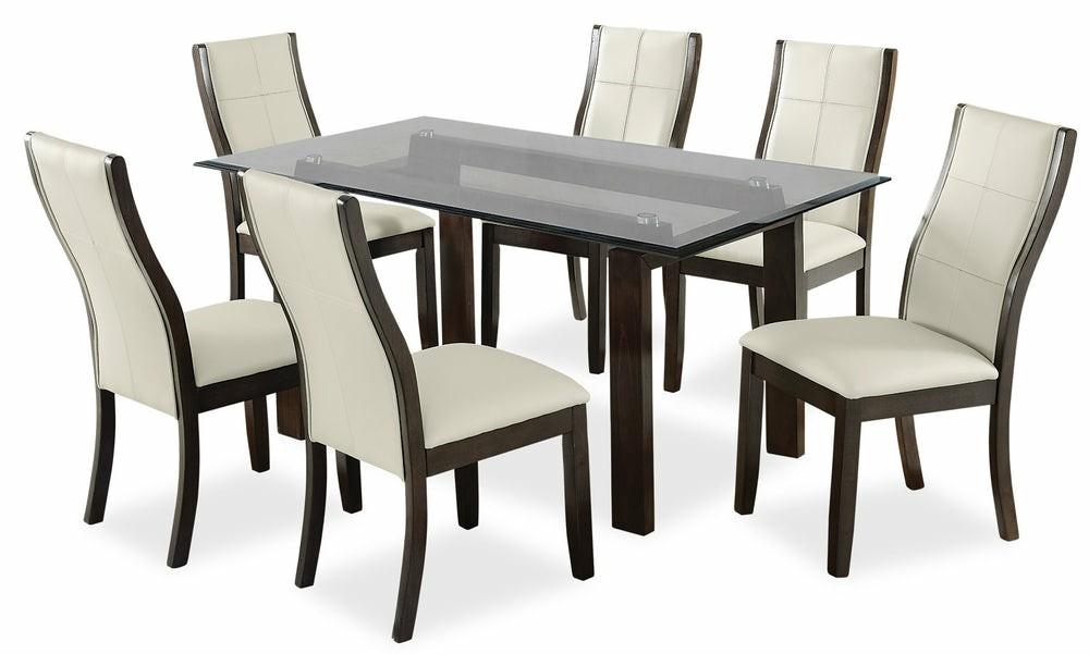 Tyler 7Pc Dining Set With Table & 6 Chairs, Glass Top, Wood, 64″W – Taupe Dining Room