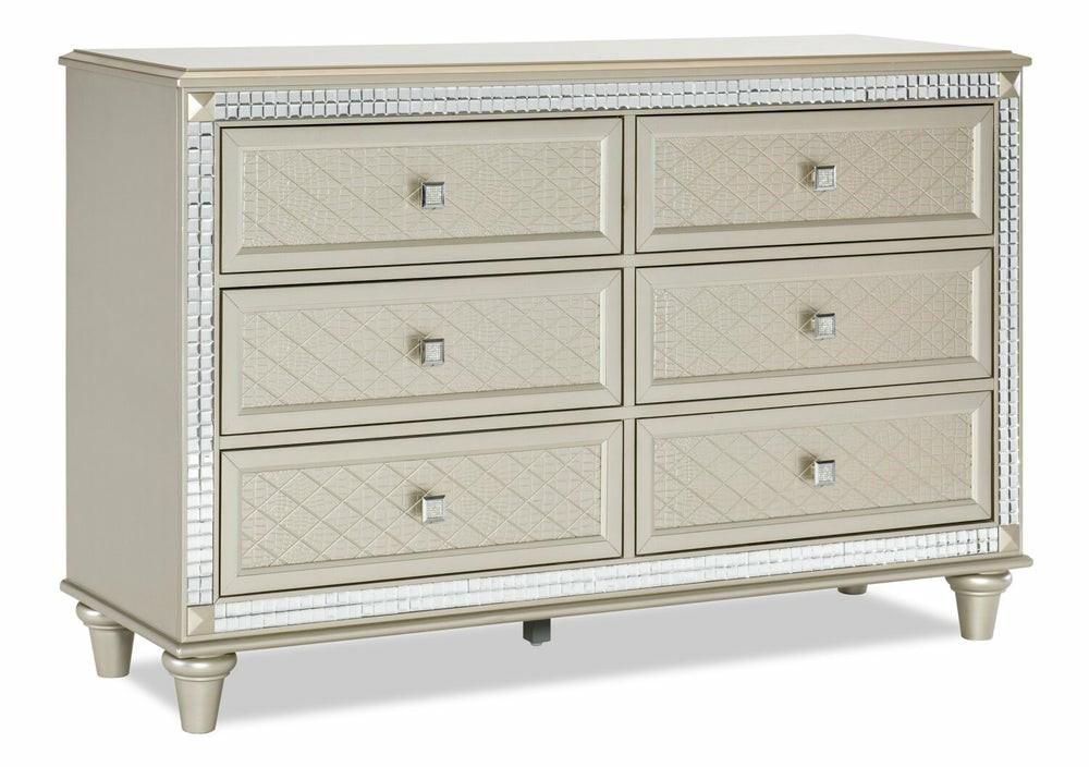 Tyra Bedroom 6-Drawer Dresser, 60.3″W X 38.5″H, Glam – Champagne Bedroom