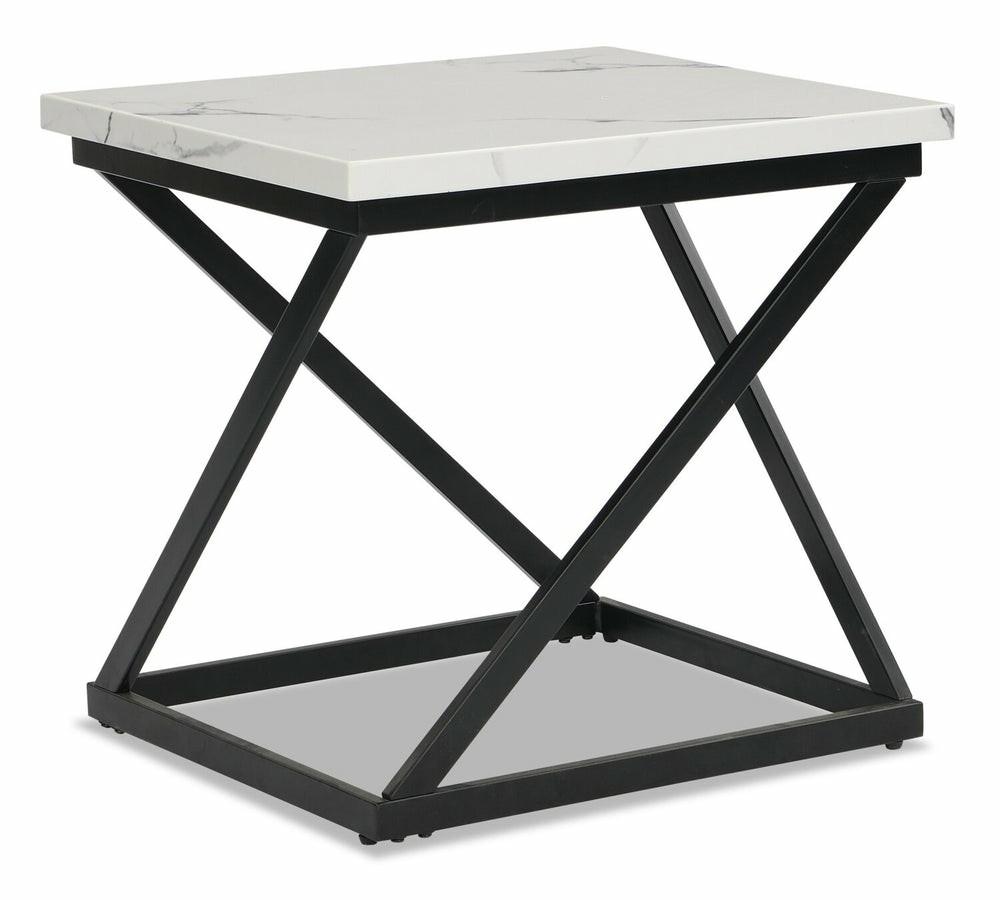 Verona 22″ Modern End Table – White Marble Look With Black Metal Base End Tables