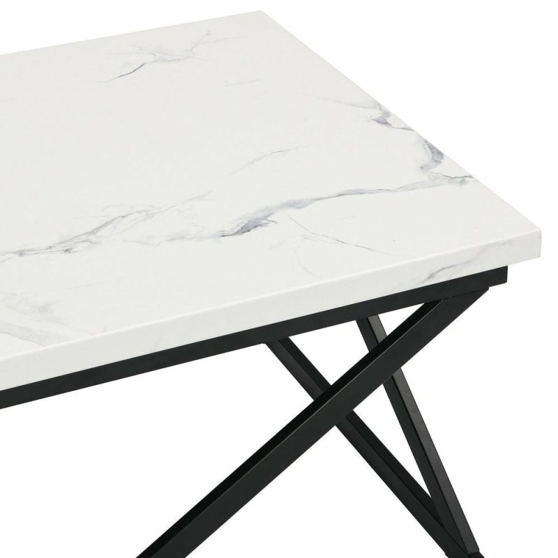 Verona 47.25″ Modern Coffee Table – White Marble Look With Black Metal Base Coffee Tables