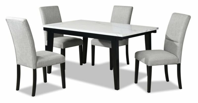 Verona 5Pc Dining Set With Table & 4 Chairs, Culture Marbled Top, 60″W – White Dining Room