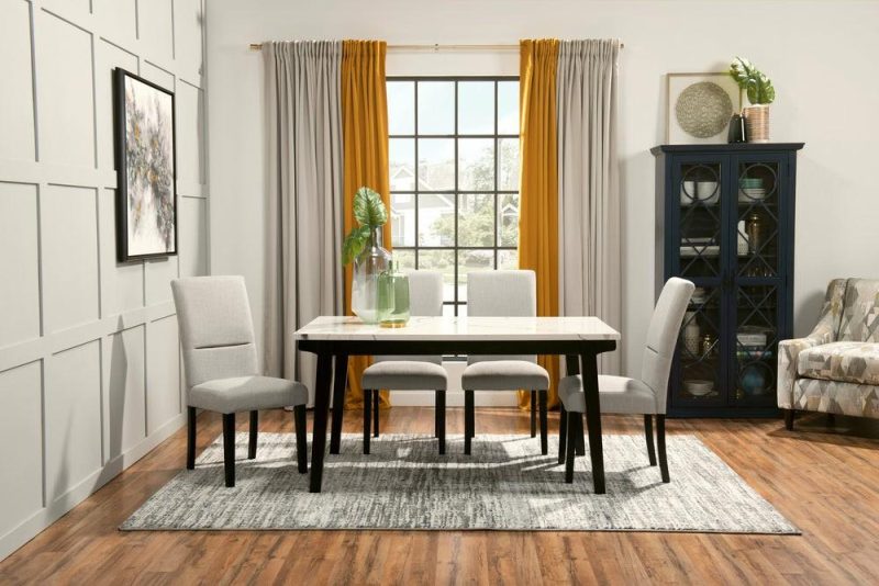 Verona 5Pc Dining Set With Table & 4 Chairs, Culture Marbled Top, 60″W – White Dining Room