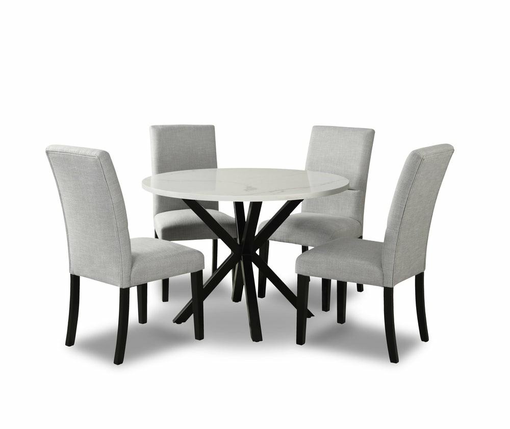 Verona 5Pc Dining Set With Table & 4 Chairs, Culture Marbled Top, Metal, 42″W Round – White Dining Room