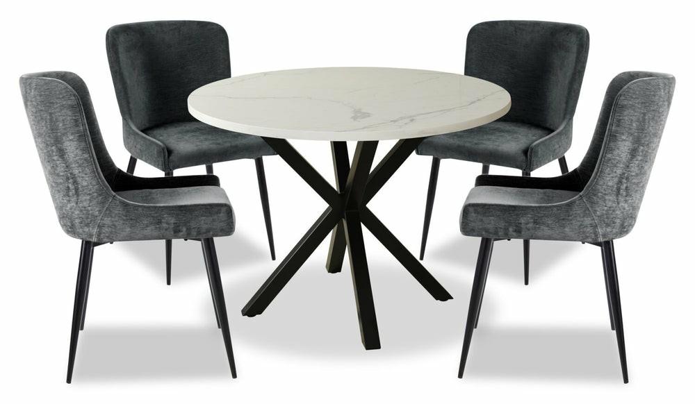 Verona 5Pc Dining Set With Table & 4 Lexi Chairs, Culture Marbled Top, Metal, 42″W Round – Grey Dining Room