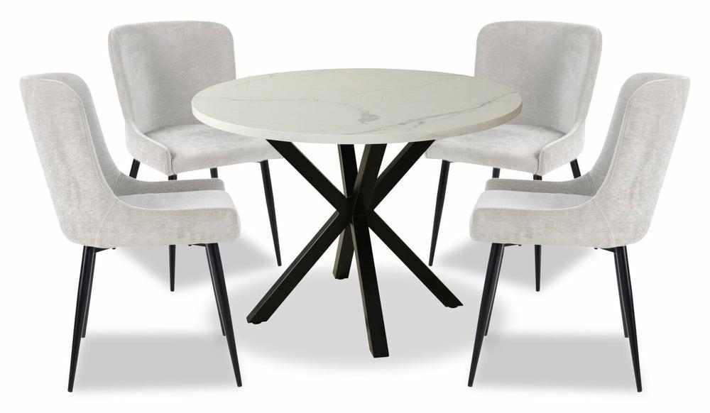 Verona 5Pc Dining Set With Table & 4 Lexi Chairs, Culture Marbled Top, Metal, 42″W Round – Taupe Dining Room