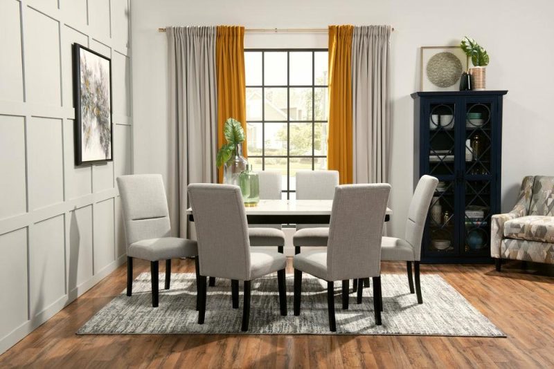 Verona 7Pc Dining Set With Table & 6 Chairs, Culture Marbled Top, 60″W – White Dining Room