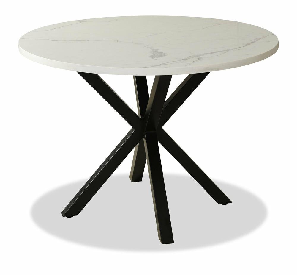 Verona Dining Table With Culture Marbled Top, Metal, Geometric Base, 42″W Round – White Dining Room