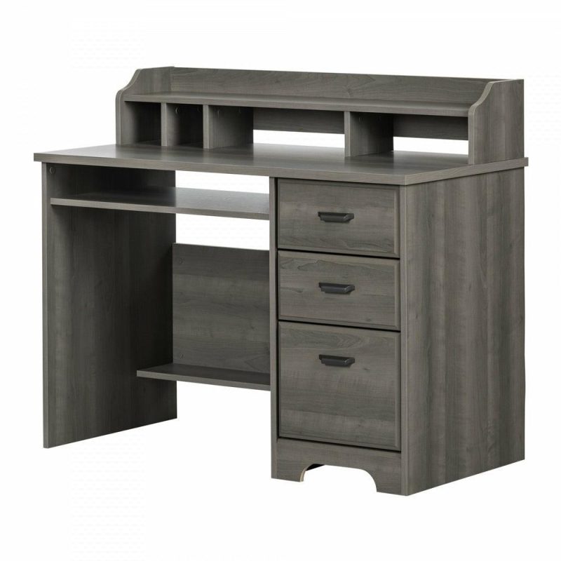 Versa Computer Desk With Hutch – Grey Maple Desks