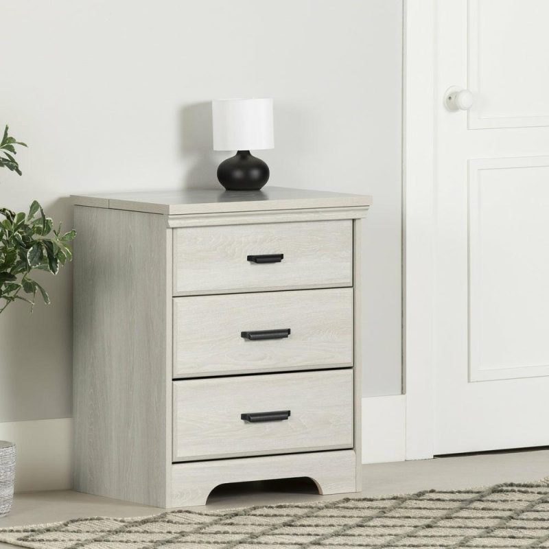 Versa Nightstand With Charging Station & Drawers – Winter Oak Bedroom