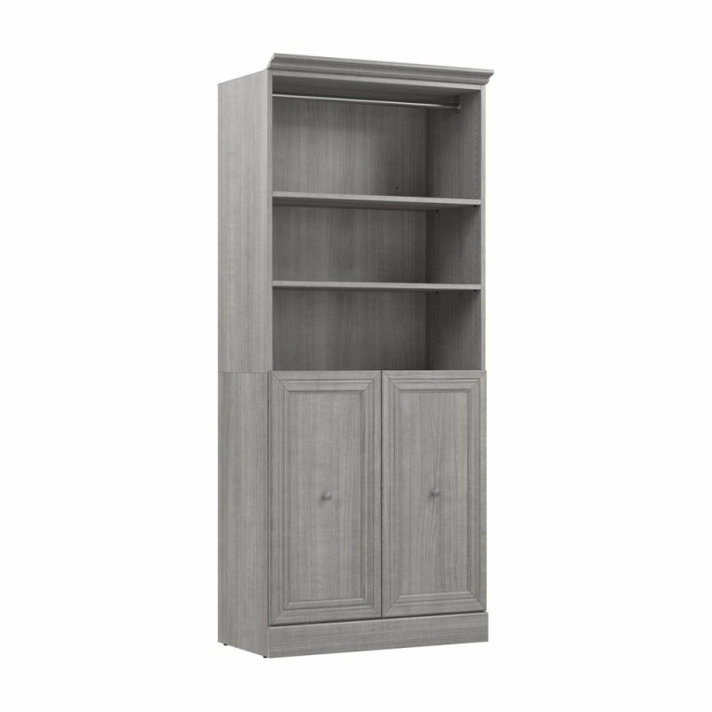 Versatile 36 W Closet Organizer With Doors – Platinum Grey Armoires & Wardrobes