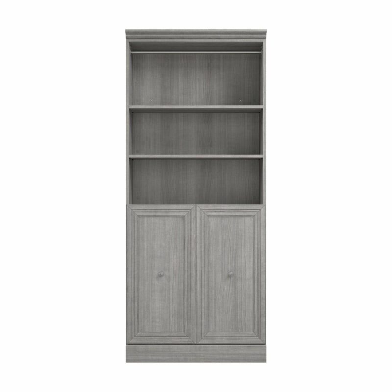 Versatile 36 W Closet Organizer With Doors – Platinum Grey Armoires & Wardrobes