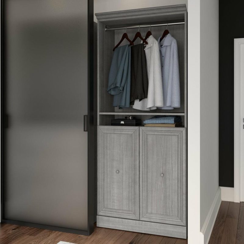 Versatile 36 W Closet Organizer With Doors – Platinum Grey Armoires & Wardrobes