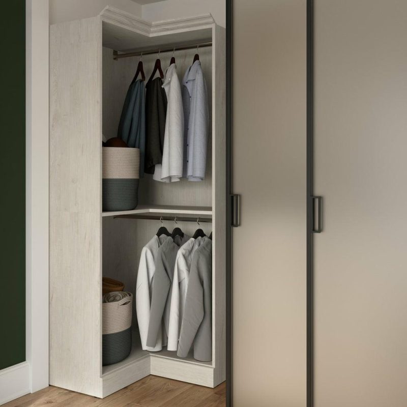 Versatile 36 W Corner Closet Organizer – Linen White Oak Armoires & Wardrobes