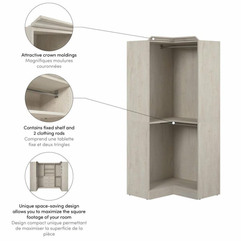 Versatile 36 W Corner Closet Organizer – Linen White Oak Armoires & Wardrobes