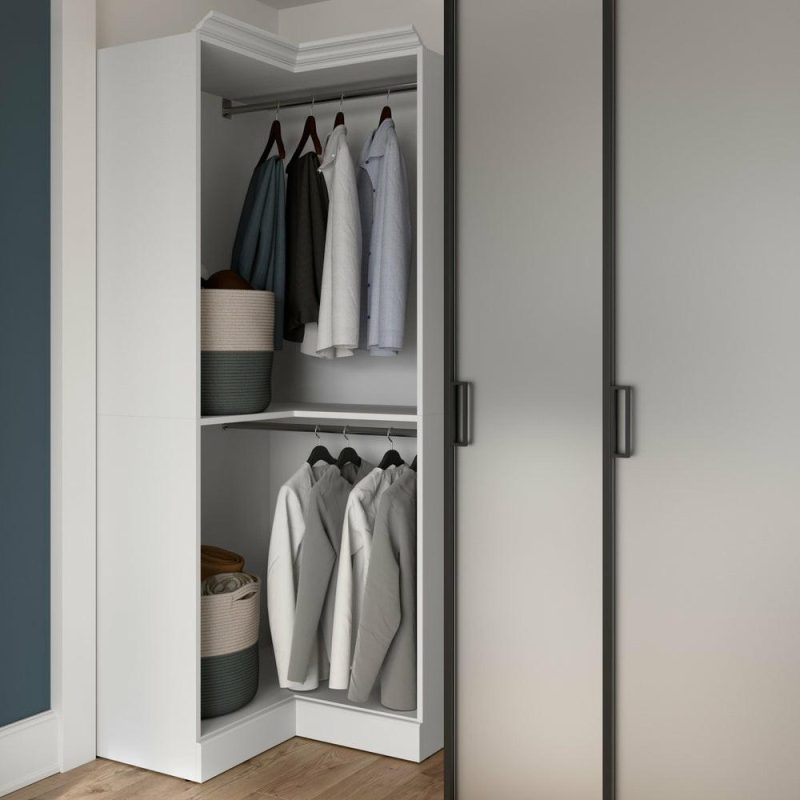 Versatile 36 W Corner Closet Organizer – White Armoires & Wardrobes