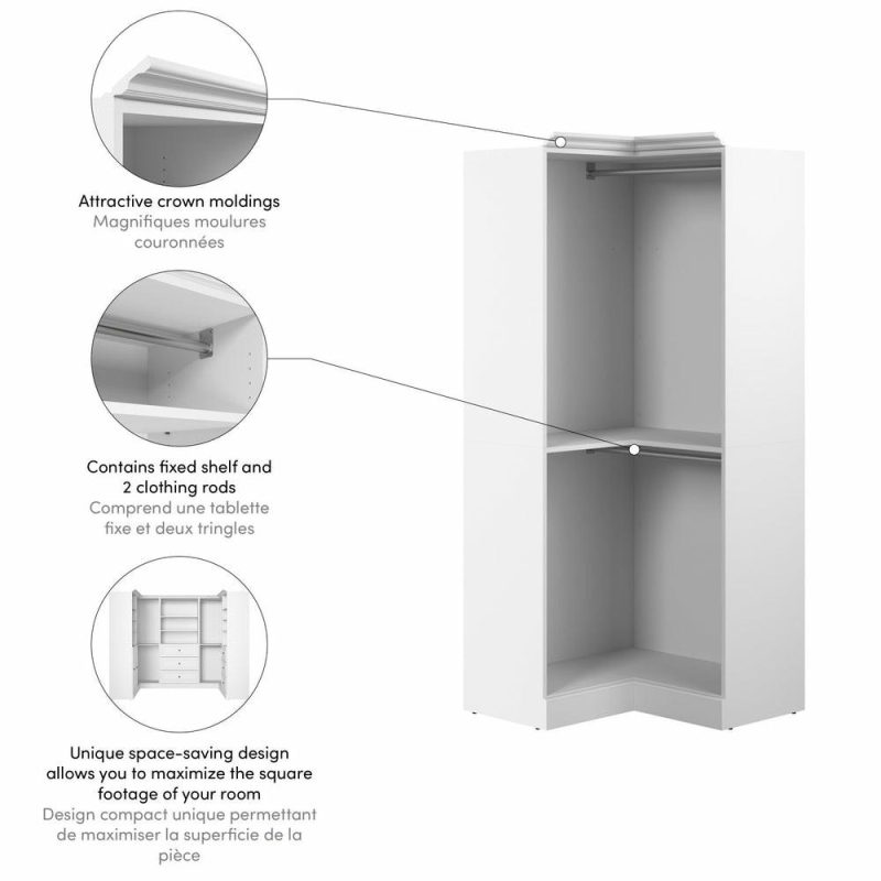 Versatile 36 W Corner Closet Organizer – White Armoires & Wardrobes