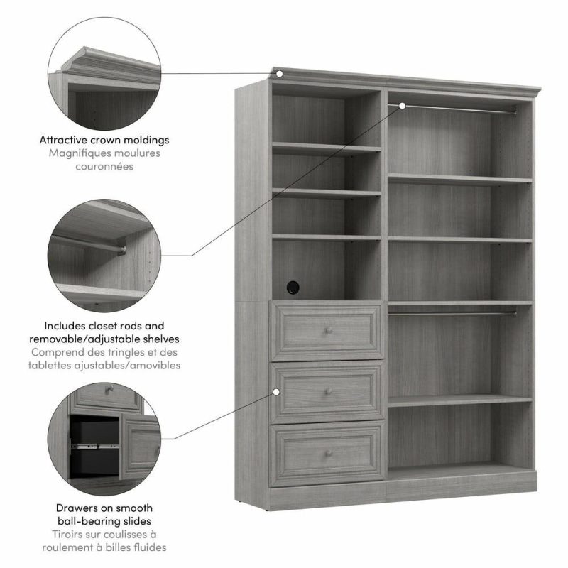 Versatile 61 W Closet Organizer System – Platinum Grey Armoires & Wardrobes