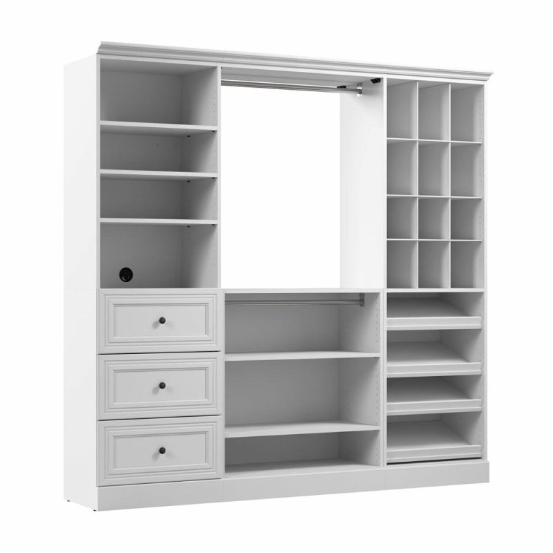 Versatile 86 W Closet Organization System With Drawers – White Armoires & Wardrobes