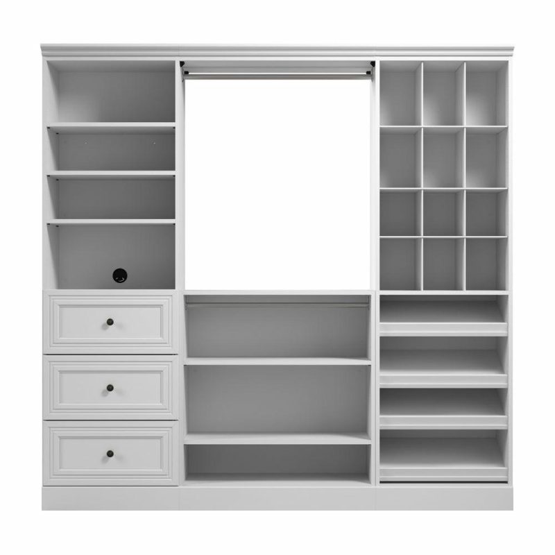 Versatile 86 W Closet Organization System With Drawers – White Armoires & Wardrobes