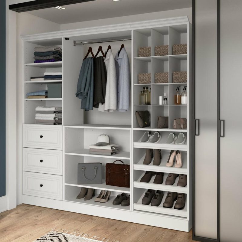 Versatile 86 W Closet Organization System With Drawers – White Armoires & Wardrobes