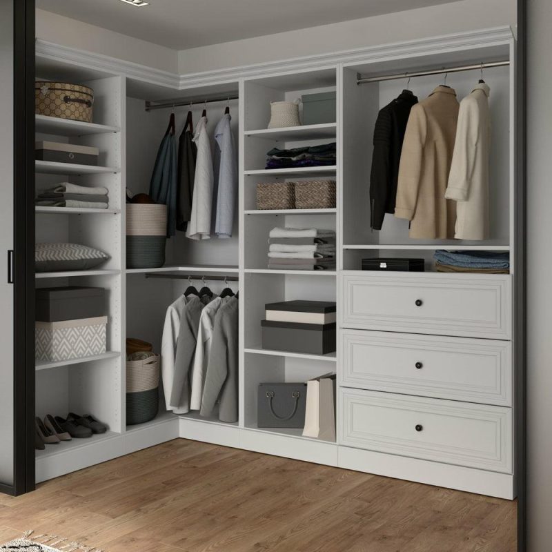 Versatile 97 W Walk-In Closet Organizer – White Armoires & Wardrobes