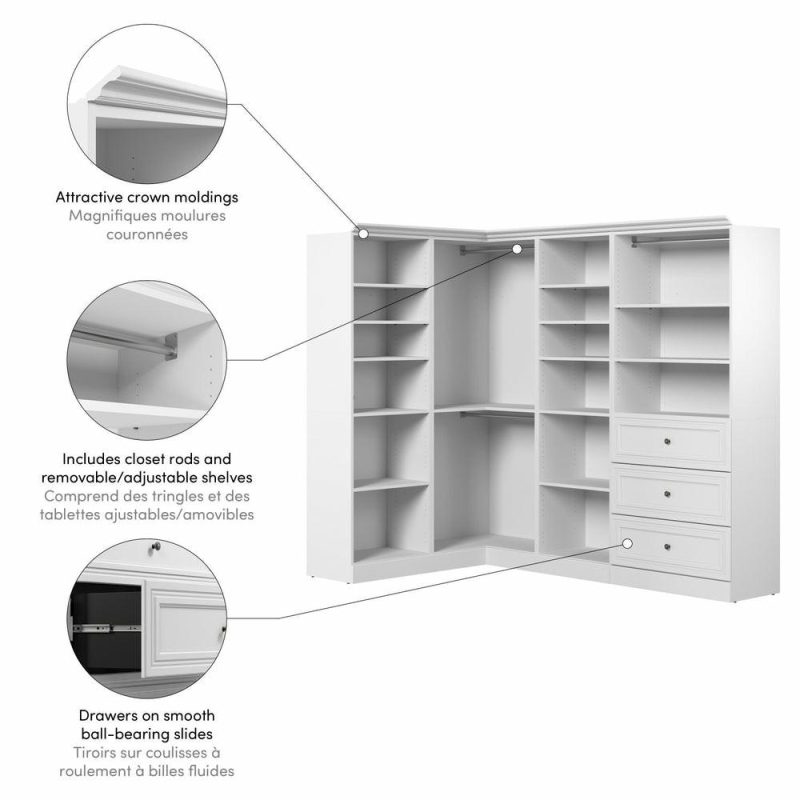 Versatile 97 W Walk-In Closet Organizer – White Armoires & Wardrobes