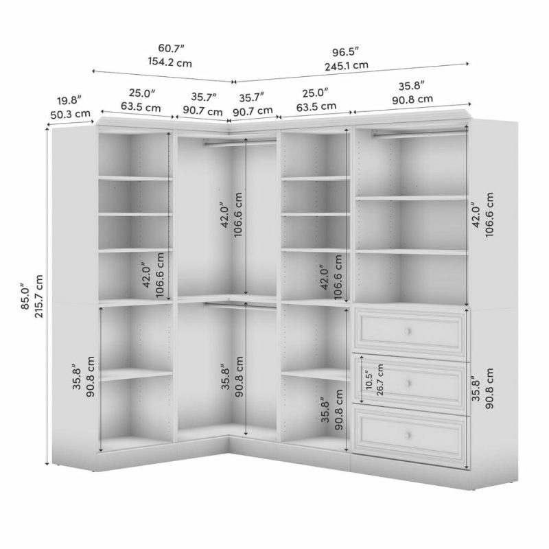 Versatile 97 W Walk-In Closet Organizer – White Armoires & Wardrobes