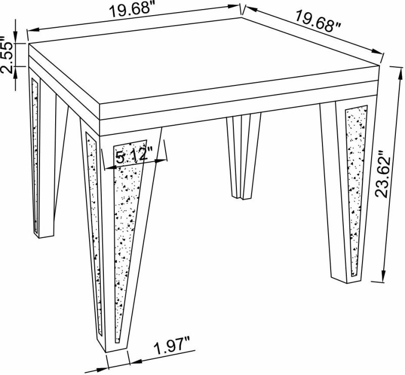 Victoria 19.7″ Glam Mirror & Glass Top End Table – Silver Metal With Diamond Look Legs End Tables