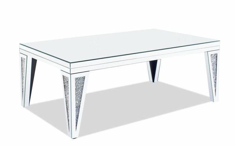 Victoria 47.2″ Glam Mirror & Glass Top Coffee Table – Silver Metal With Diamond Look Legs Coffee Tables